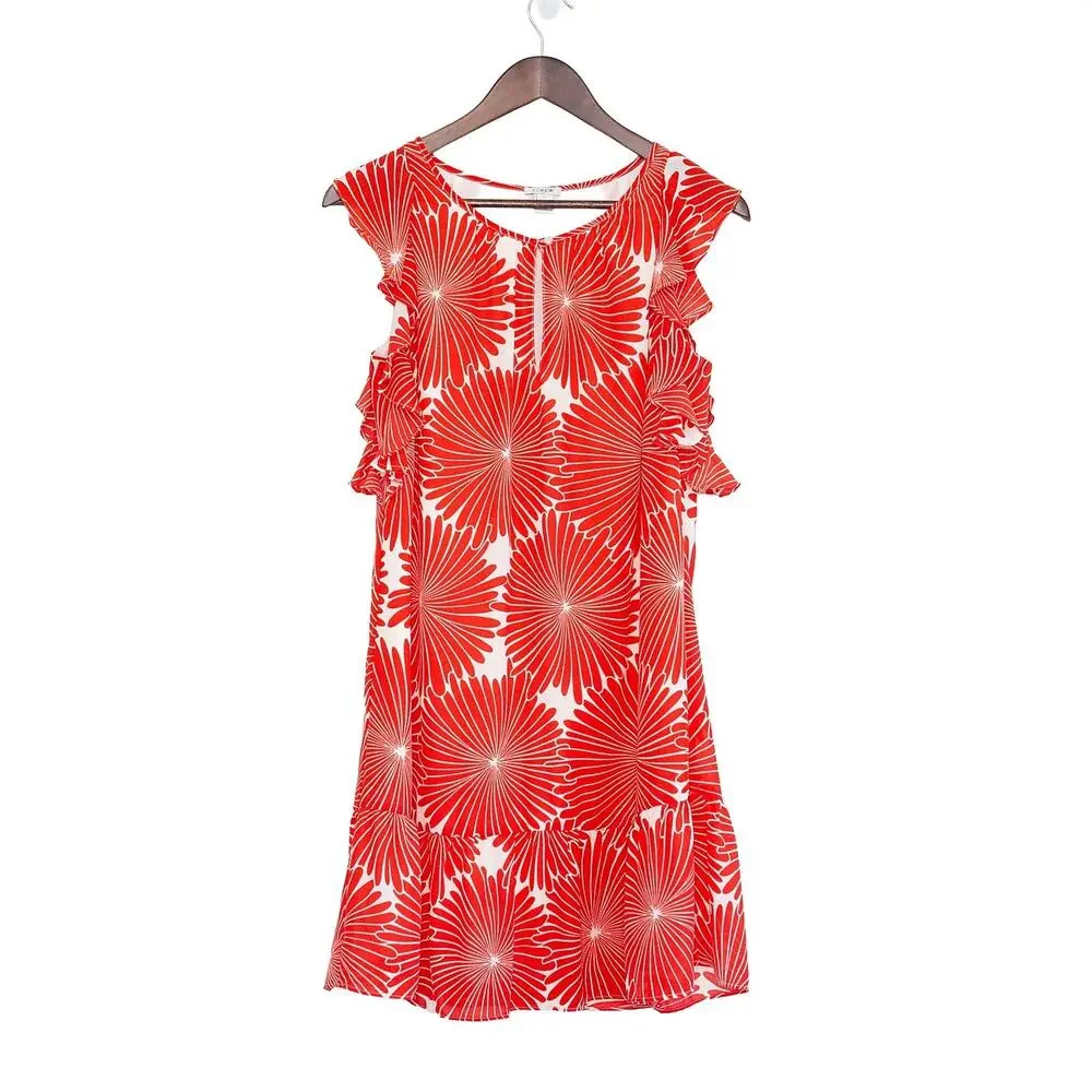 J Crew Floral Mini Dress Women XS Red Orange Flutter Sleeve Summer Wedding Guest